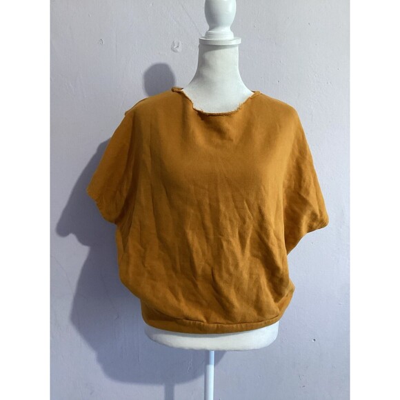 Anthropologie Mustard Yellow Tie Back Sweatshirt Short Sleeve M - Picture 2 of 6